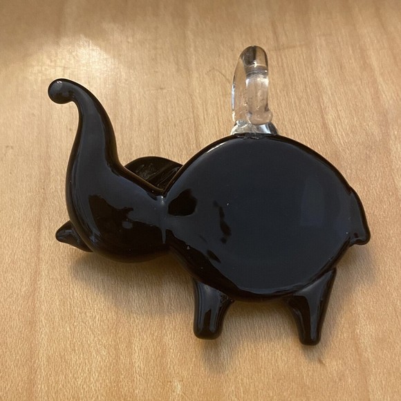 Black Elephant & Pink/Gold Flower Hand Blown Art Glass Lampwork Pendant - Picture 4 of 5